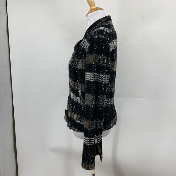 Free People Jacket Womens 6 Multi Plaid Splatter Knit Moto Asymmetric Zip Lined - Picture 5 of 13